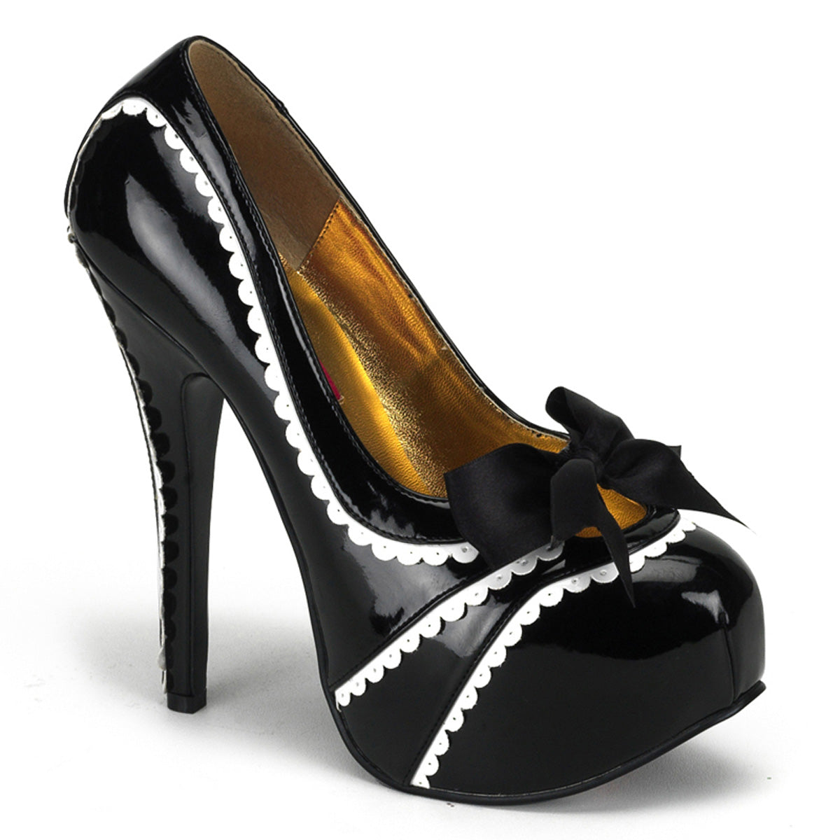 TEEZE-14 Pin Up Girl Shoes Bordello Shoes Blk-Wht Pat