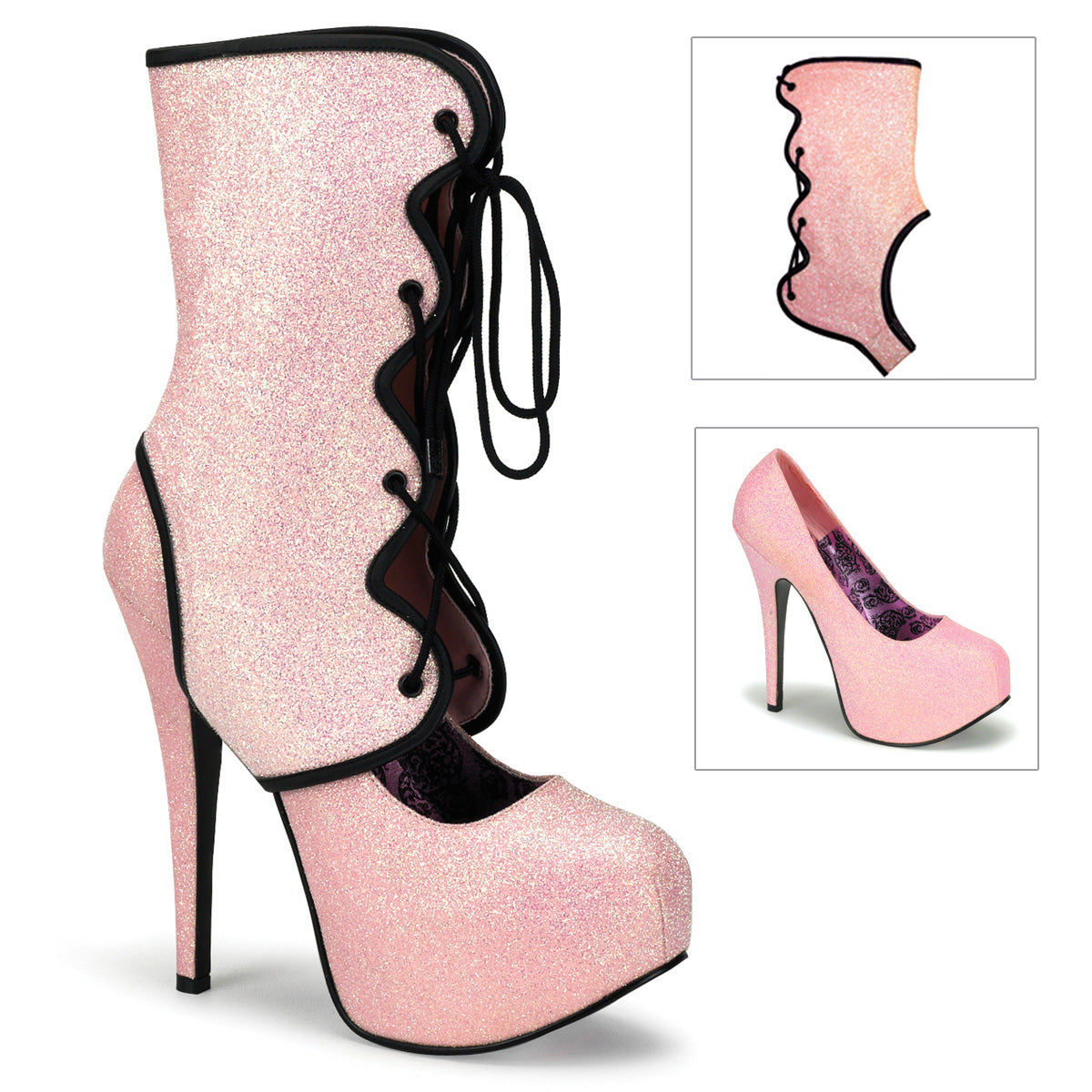TEEZE-31G Pin Up Girl Shoes Bordello Shoes B. Pink Mini Gltr