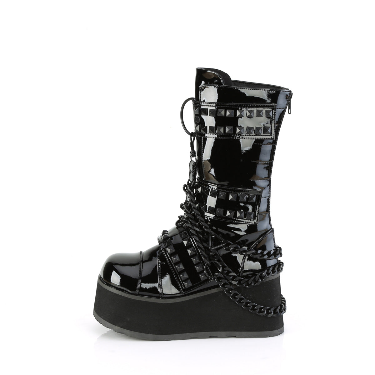 TRASHVILLE-138 Demonia Black Patent Unisex Platform Shoes & Boots [Alternative Footwear]