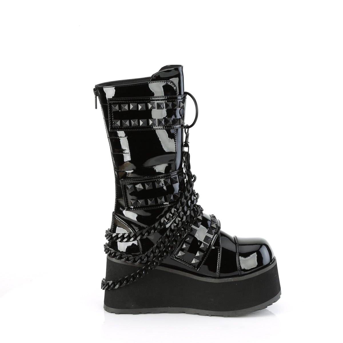 TRASHVILLE-138 Demonia Black Patent Unisex Platform Shoes & Boots [Alternative Footwear]