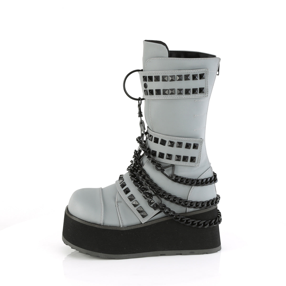 TRASHVILLE-138 Demonia Grey Multi Reflective Vegan Leather Unisex Platform Shoes & Boots [Alternative Footwear]