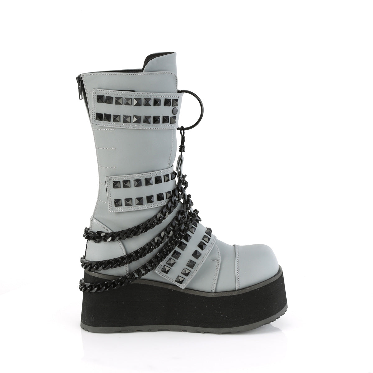TRASHVILLE-138 Demonia Grey Multi Reflective Vegan Leather Unisex Platform Shoes & Boots [Alternative Footwear]
