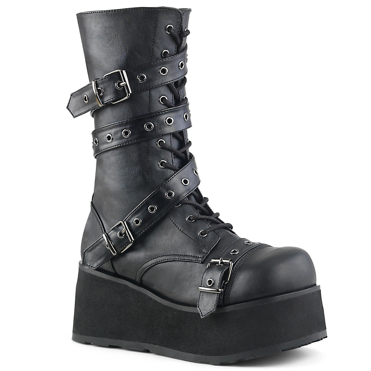 TRASHVILLE-205 Alternative Footwear Demonia Unisex Platform Shoes & Boots Blk Vegan Leather