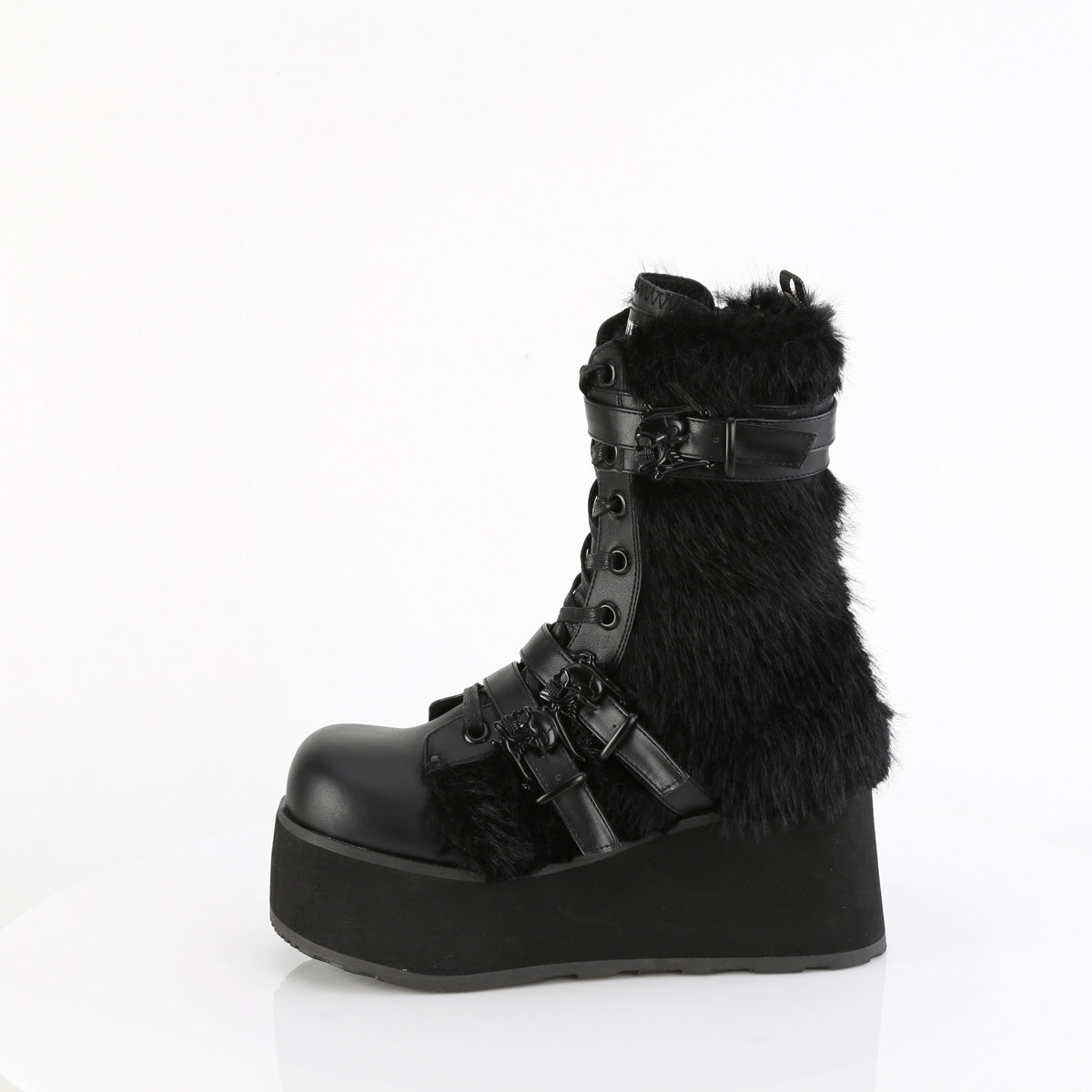 TRASHVILLE-218 Demonia Black Vegan Leather-Faux Fur Unisex Platform Shoes & Boots [Demonia Cult Alternative Footwear]