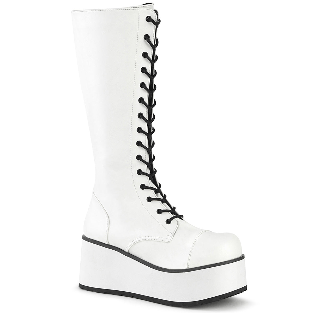 TRASHVILLE-502 Alternative Footwear Demonia Unisex Platform Shoes & Boots Wht Vegan Leather