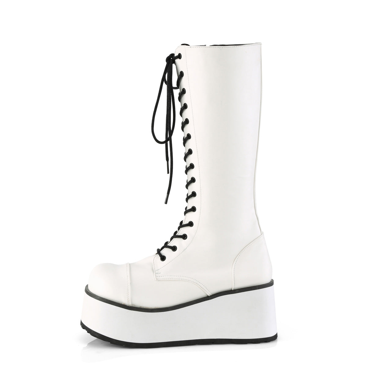 TRASHVILLE-502 Demonia White Vegan Leather Unisex Platform Shoes & Boots [Demonia Cult Alternative Footwear]