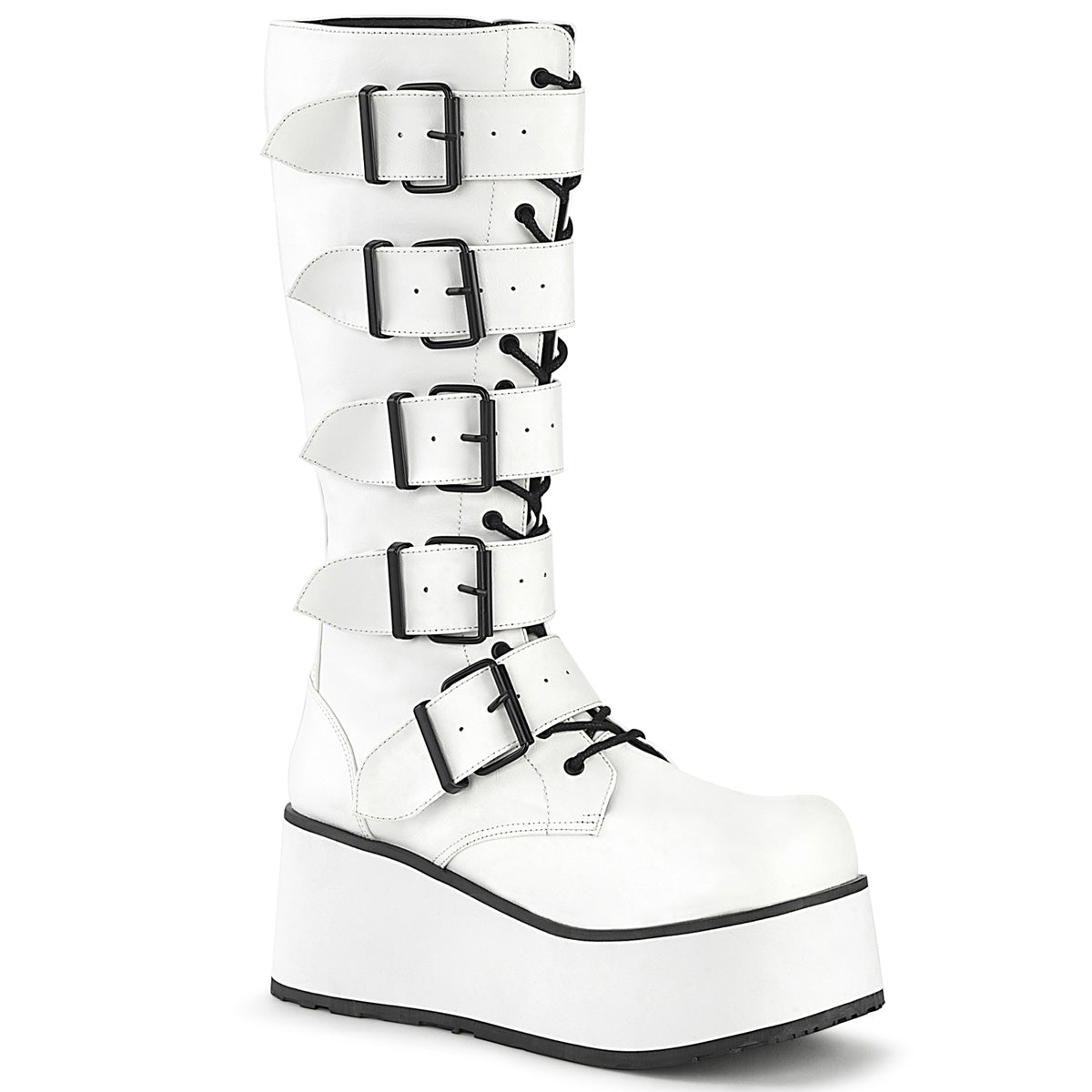 TRASHVILLE-518 Alternative Footwear Demonia Unisex Platform Shoes & Boots Wht Vegan Leather