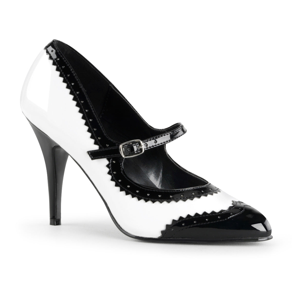 VANITY-442 Strippers Heels Pleaser Single Soles Blk-Wht Pat