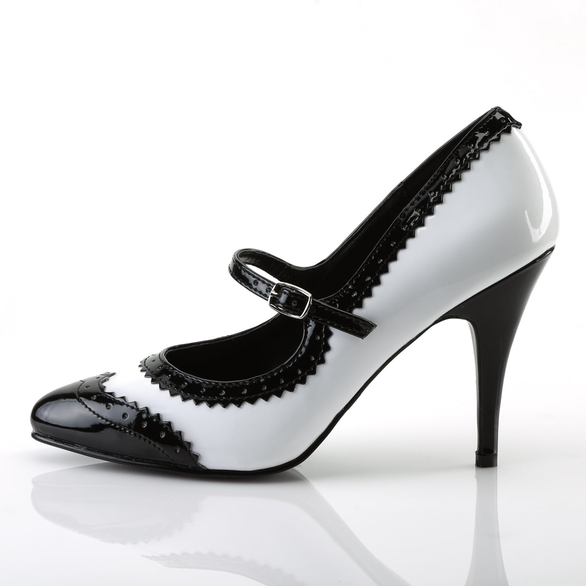 VANITY-442 Strippers Heels Pleaser Single Soles Blk-Wht Pat