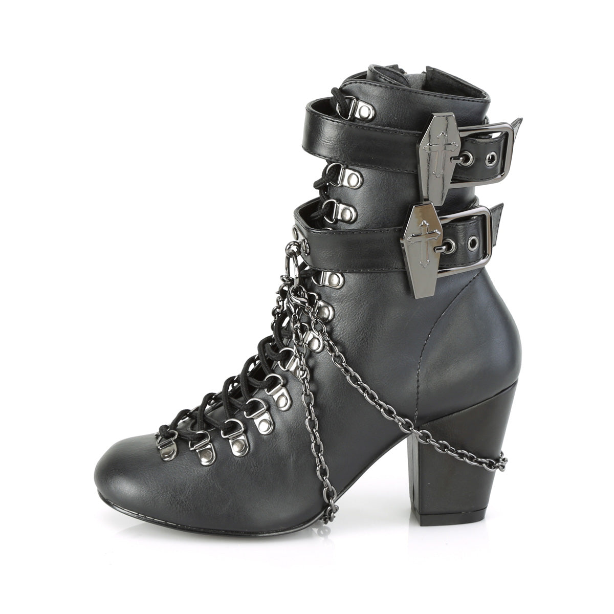 VIVIKA-128 Demonia Black Vegan Leather Women's Ankle Boots [Demonia Cult Alternative Footwear]