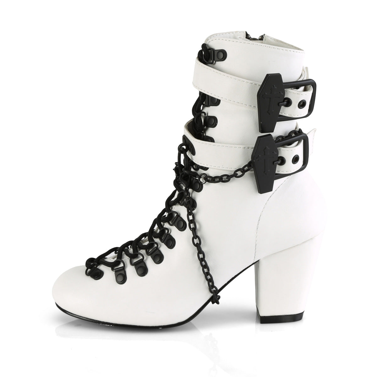 VIVIKA-128 Demonia White Vegan Leather Women's Ankle Boots [Demonia Cult Alternative Footwear]