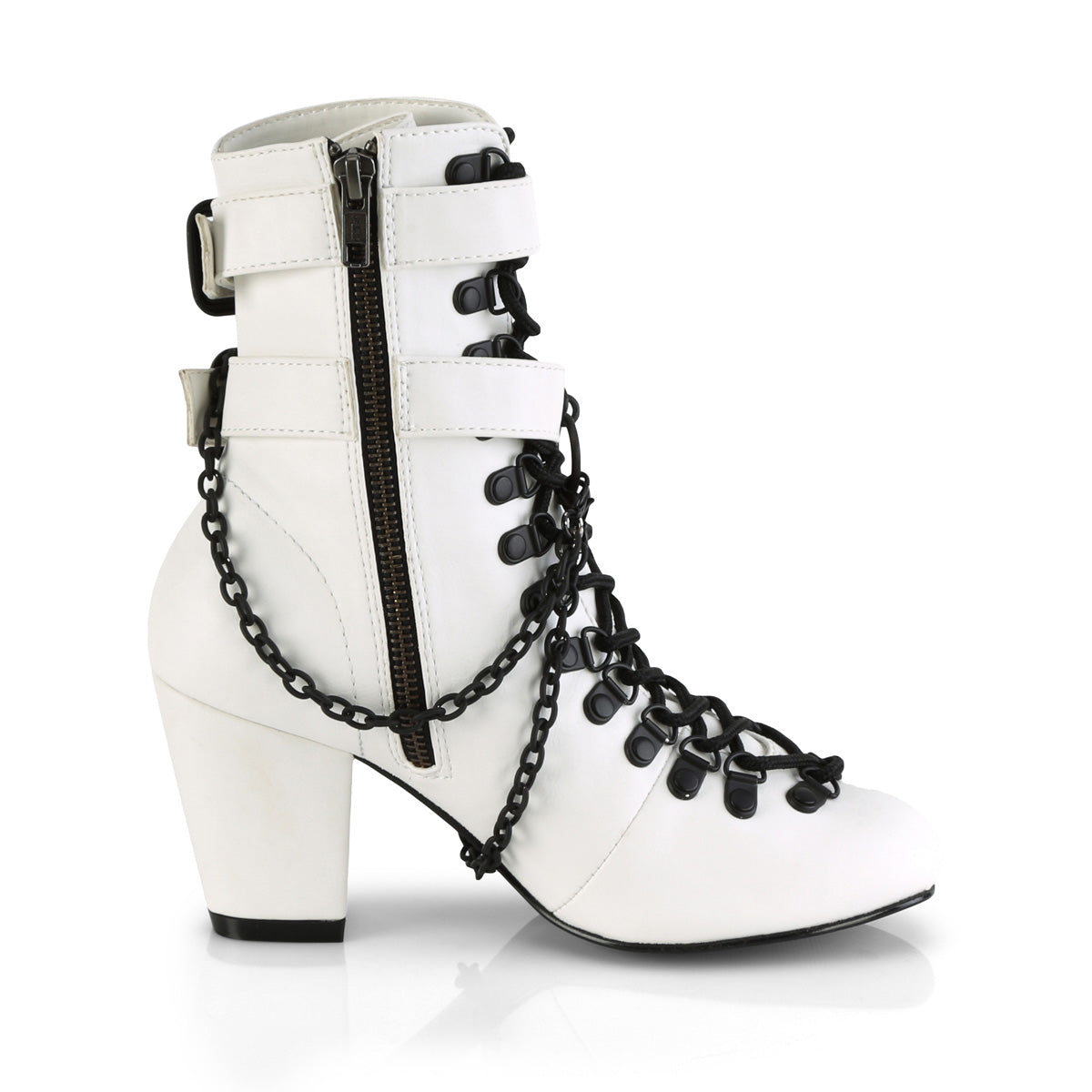 VIVIKA-128 Demonia White Vegan Leather Women's Ankle Boots [Demonia Cult Alternative Footwear]