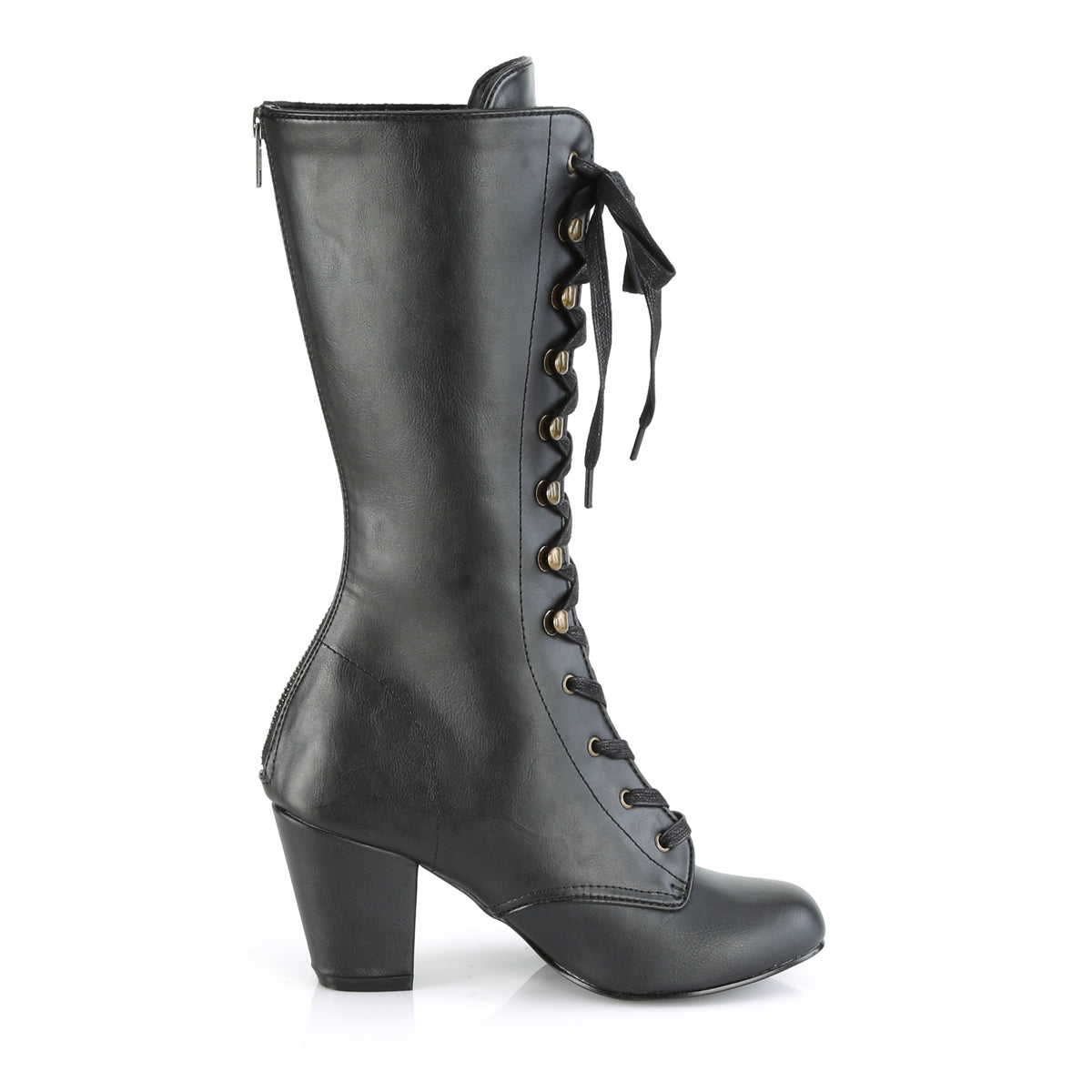 VIVIKA-205 Demonia Black Vegan Leather Women's Mid-Calf & Knee High Boots [Demonia Cult Alternative Footwear]