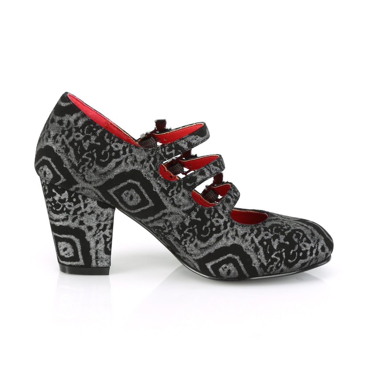 VIVIKA-38 Demonia Black-Silver Faux Nubuck Leather Women's Heels & Platform Shoes [Demonia Cult Alternative Footwear]