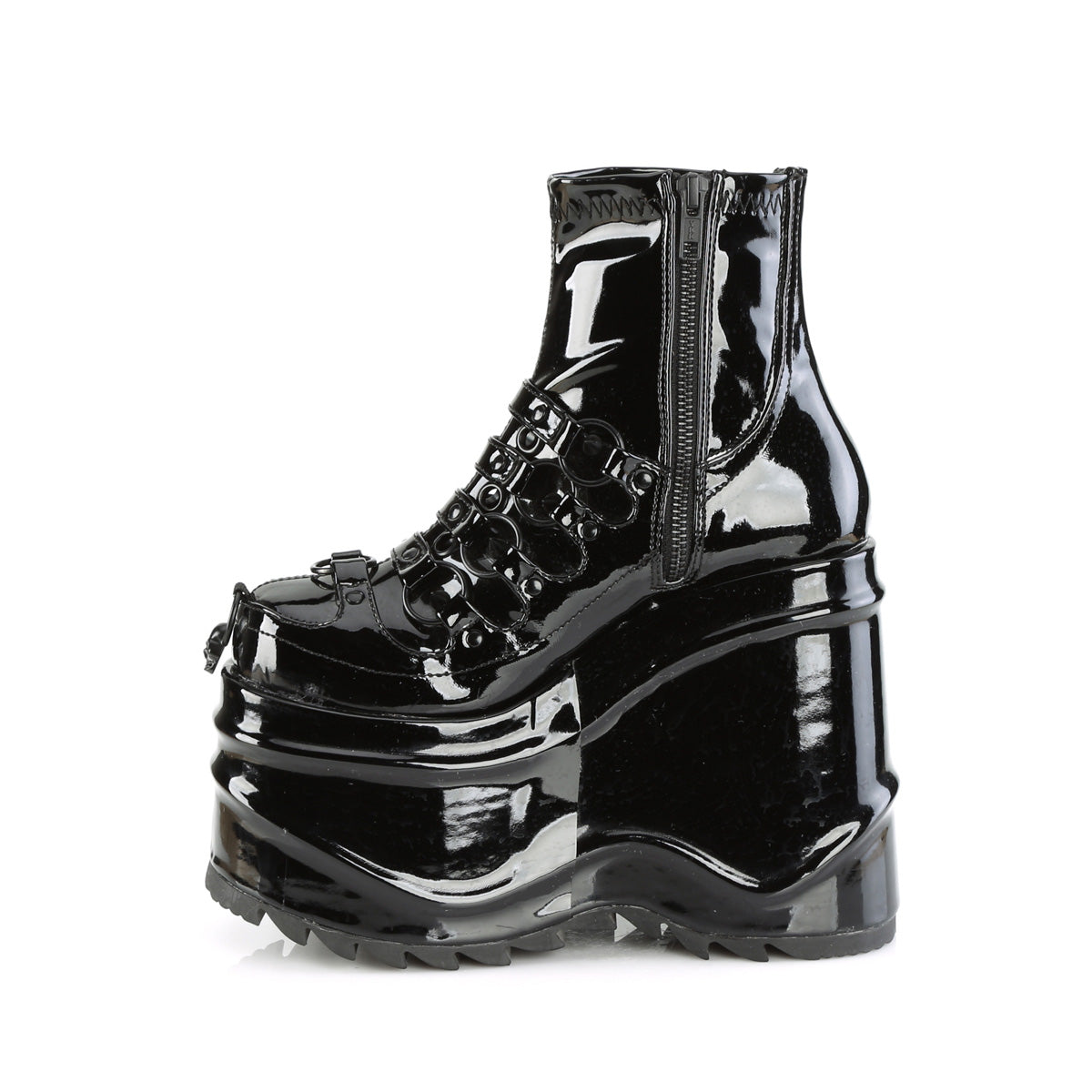 WAVE-110 Demonia Black Patent Women's Ankle Boots [Demonia Cult Alternative Footwear]