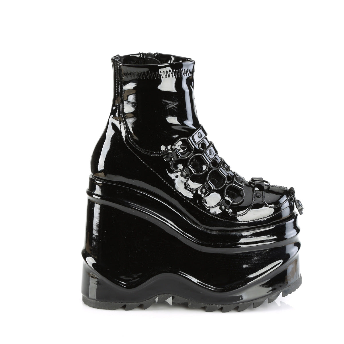 WAVE-110 Demonia Black Patent Women's Ankle Boots [Demonia Cult Alternative Footwear]