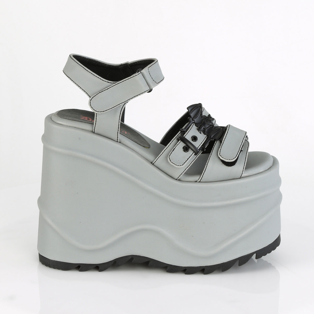 WAVE-13 Demonia Grey Reflective Vegan Leather Women's Sandals [Alternative Footwear]