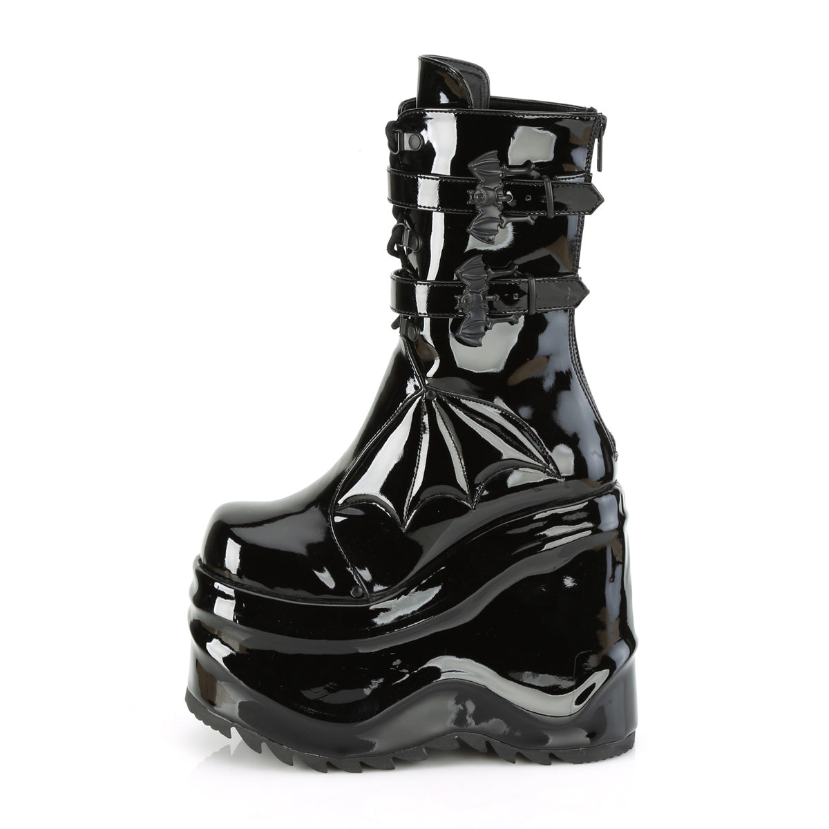 WAVE-150 Demonia Black Patent Women's Mid-Calf & Knee High Boots [Demonia Cult Alternative Footwear]