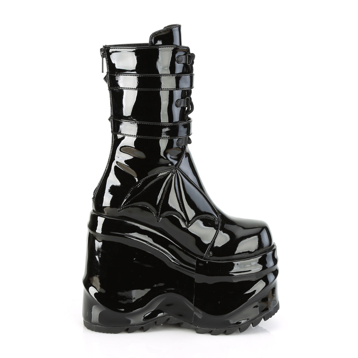 WAVE-150 Demonia Black Patent Women's Mid-Calf & Knee High Boots [Demonia Cult Alternative Footwear]