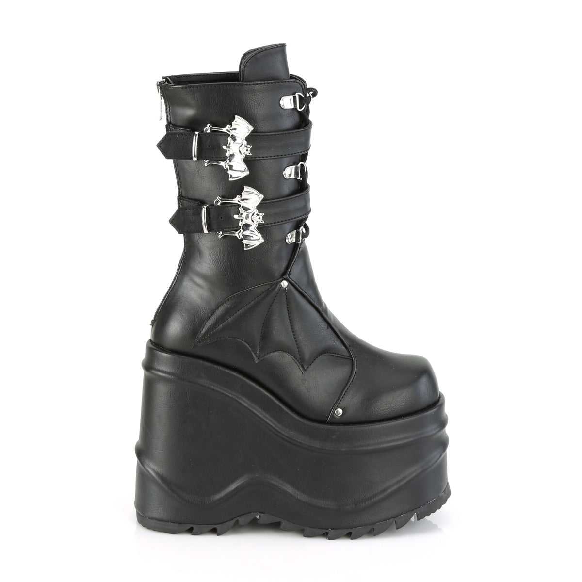 WAVE-150 Demonia Black Vegan Leather Women's Mid-Calf & Knee High Boots [Demonia Cult Alternative Footwear]