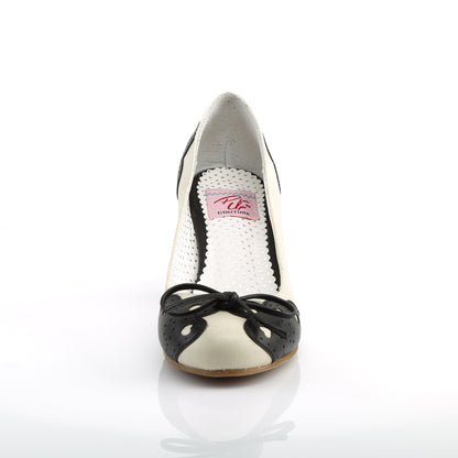 WIGGLE-17 Pin Up Couture Wiggle Black-Cream Faux Leather Sexy Single Soles (Retro Heels)