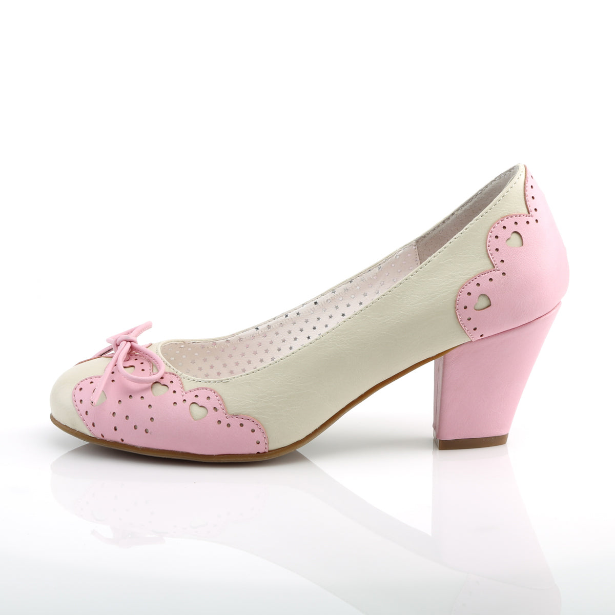 WIGGLE-17 Pin Up Couture Wiggle Cream-Pink Faux Leather Sexy Single Soles (Retro Heels)