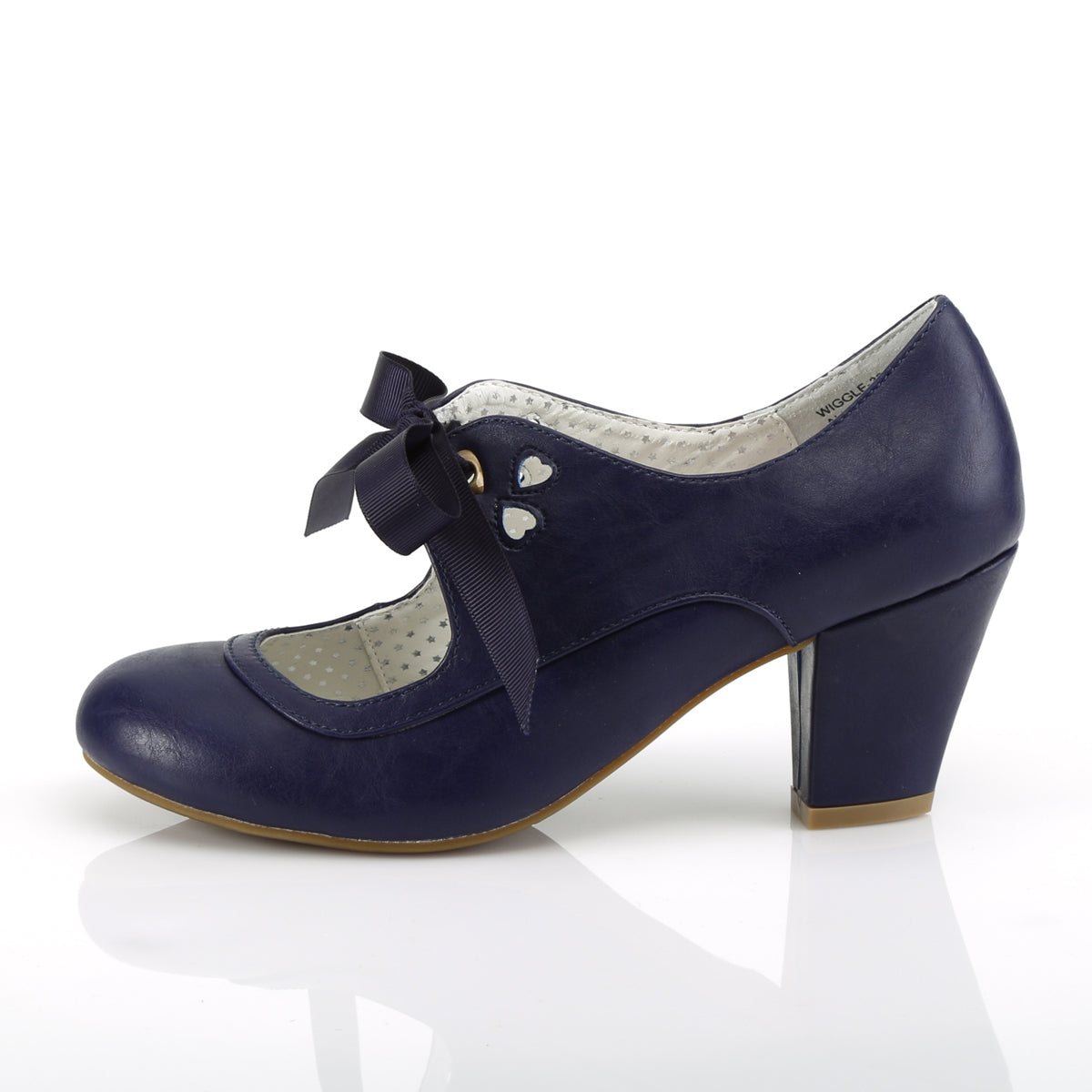 WIGGLE-32 Pin Up Couture Navy Blue Faux Leather Single Soles [Sexy Shoes]