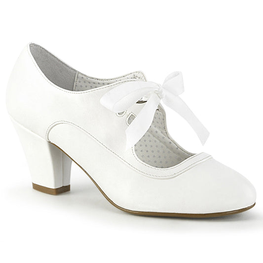 WIGGLE-32 Pin Up Couture Wiggle White Faux Leather Sexy Single Soles (Retro Heels)