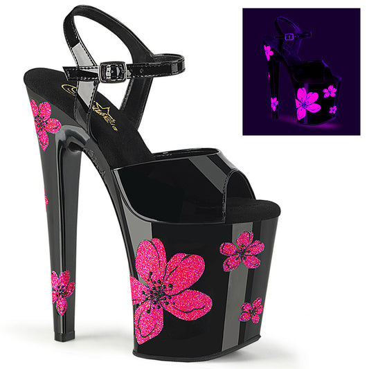 xtreme 809hb pleaser stripper shoes blk pat blk neon pink